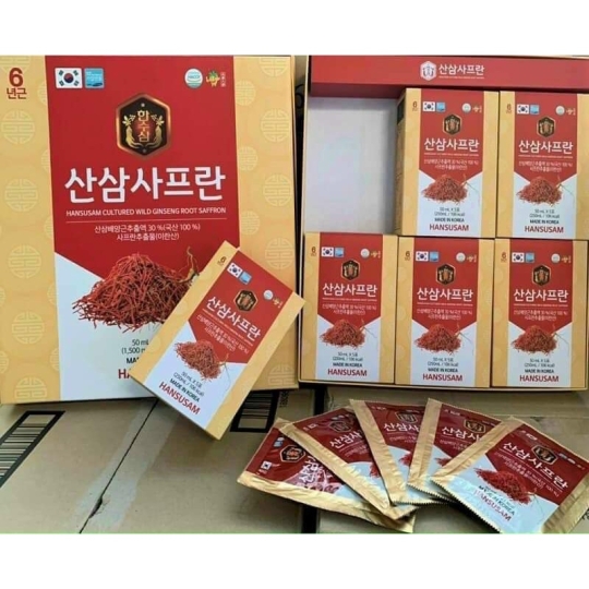 Chiết Xuất Hồng Sâm Núi Nhụy Hoa Nghệ Tây Saffron Hansusam (Hộp 30 Gói x 50ml)