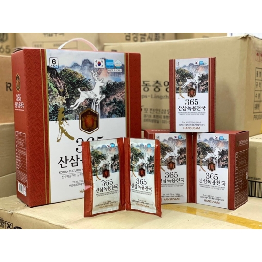 Nước Chiết Xuất Nhung Hươu Hồng Sâm Núi 365 Korean Cultured Wild Ginseng Root Deer Antlers 30 Gói